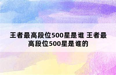 王者最高段位500星是谁 王者最高段位500星是谁的